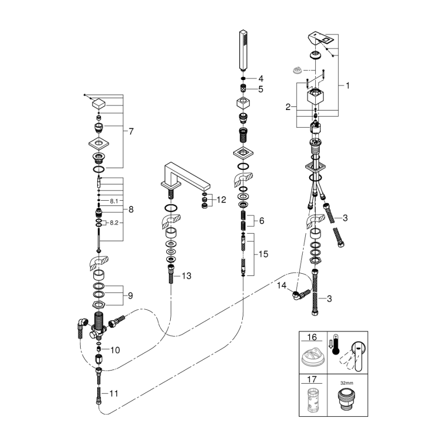 GROHE 19897001 - Vierloch-Wannenarmatur EUROCUBE, glänzender Chrom