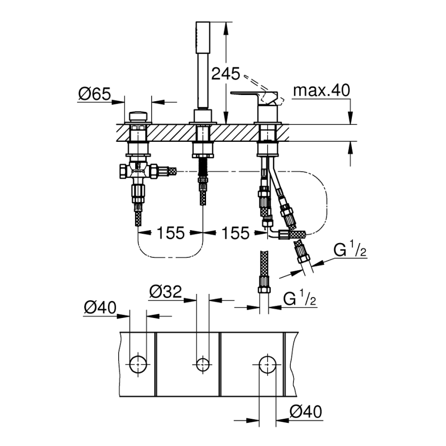 GROHE 19965001 - 3-Loch-Wannenarmatur LINEARE, Chrom glänzend