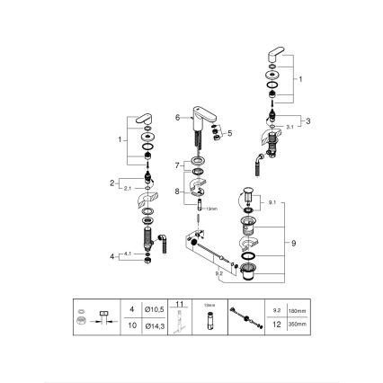 GROHE 20187000-3-Loch-Waschtischarmatur EUROSMART COSMOPOLITAN DN 15, Chrom