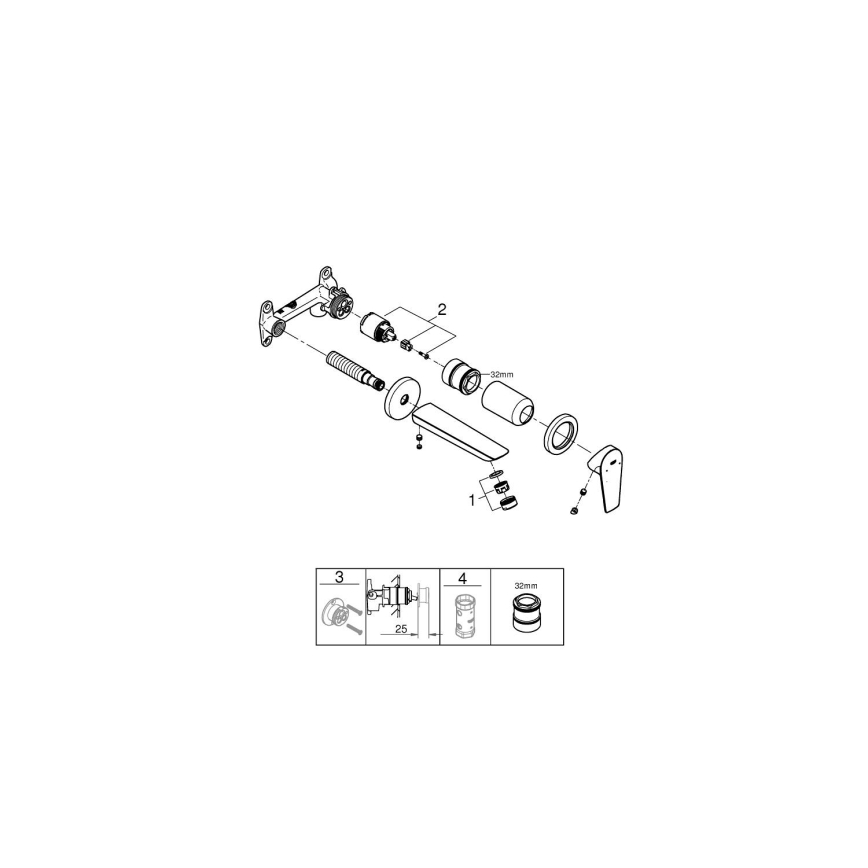 GROHE 20474001 - Waschtischarmatur für Unterputzmontage, Ausladung 177 mm, glänzend verchromt
