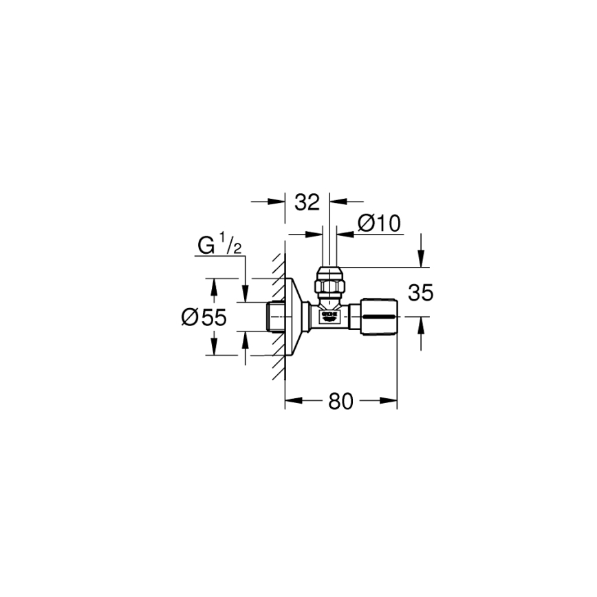GROHE 22037GN0 - Eckventil UNIVERSAL G12” × G38” Messing