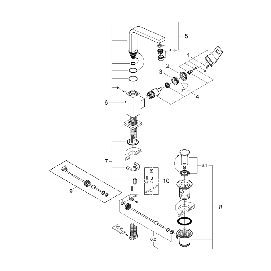 GROHE 2313500E - Waschtischarmatur EUROCUBE Größe L, glänzender Chrom