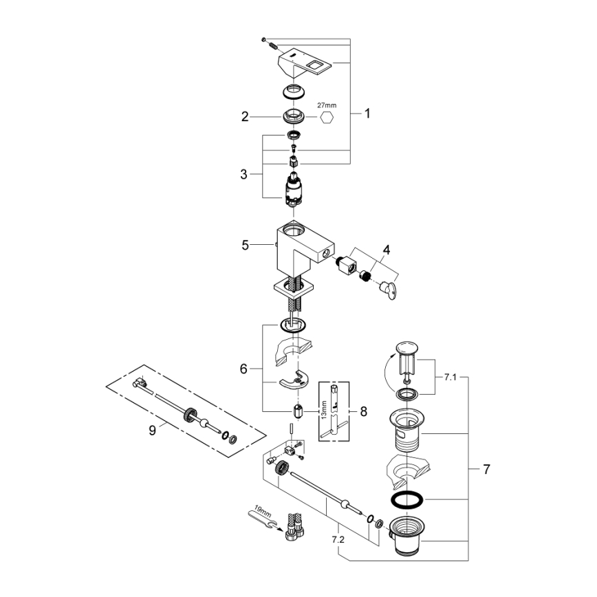 GROHE 23138000 - Bidet-Armatur EUROCUBE, glänzender Chrom
