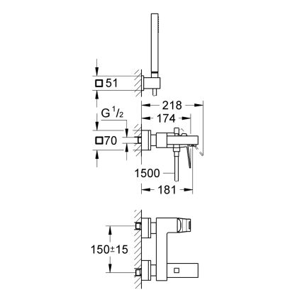 GROHE 23141000 - Wannenarmatur EUROCUBE DN 15, Chrom glänzend