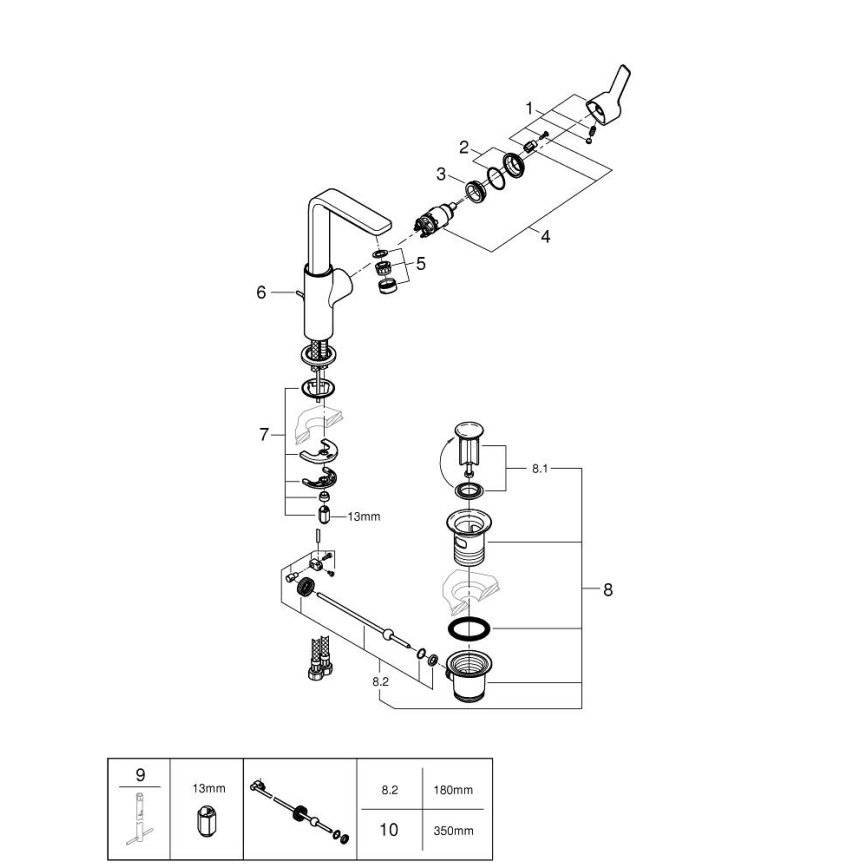 GROHE 23296001 - Waschtischarmatur LINEARE, Größe L, glänzender Chrom