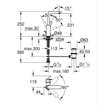 GROHE 23296001 - Waschtischarmatur LINEARE, Größe L, glänzender Chrom