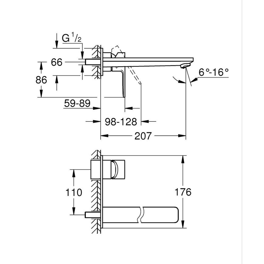 GROHE 23444AL1 - Waschtischarmatur für Unterputzmontage LINEARE 207 mm Graphit