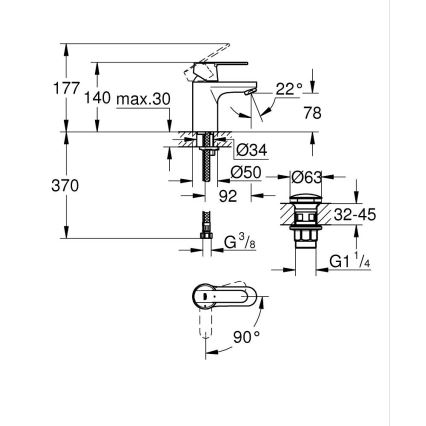GROHE 23586000 - Waschtischarmatur GET Größe S, glänzend verchromt