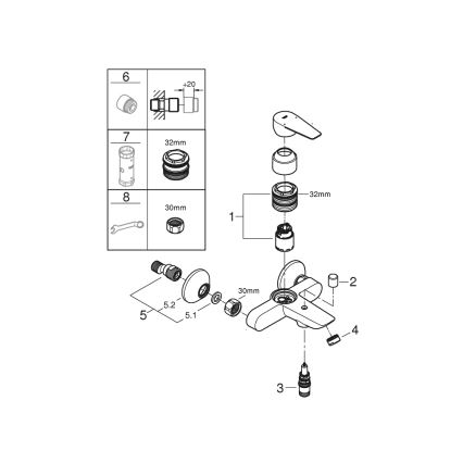 GROHE 23605001 - BAUEDGE Badewannenarmatur 150±15 mm, Hochglanz‑Chrom