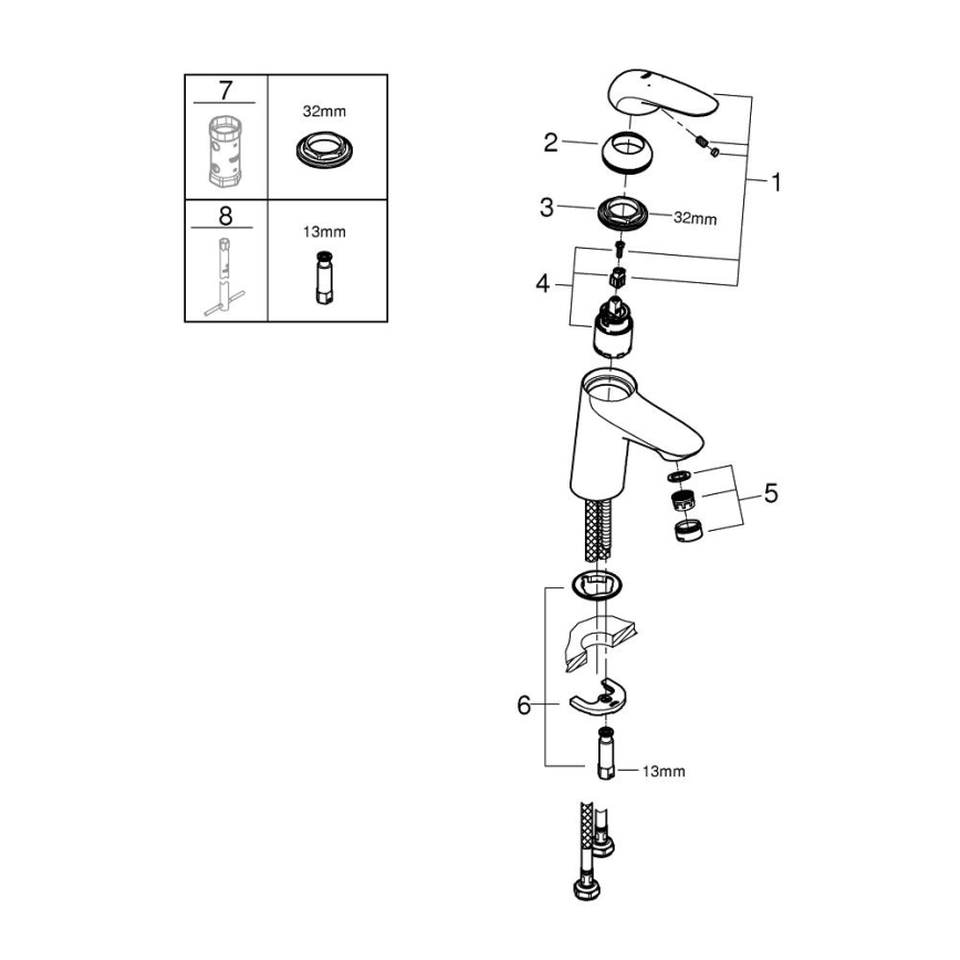 GROHE 23715003 - Waschtischarmatur EUROSTYLE, Größe S, glänzender Chrom