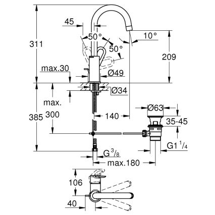 GROHE 23763000 - Waschtischarmatur BAULOOP, Größe L, glänzender Chrom
