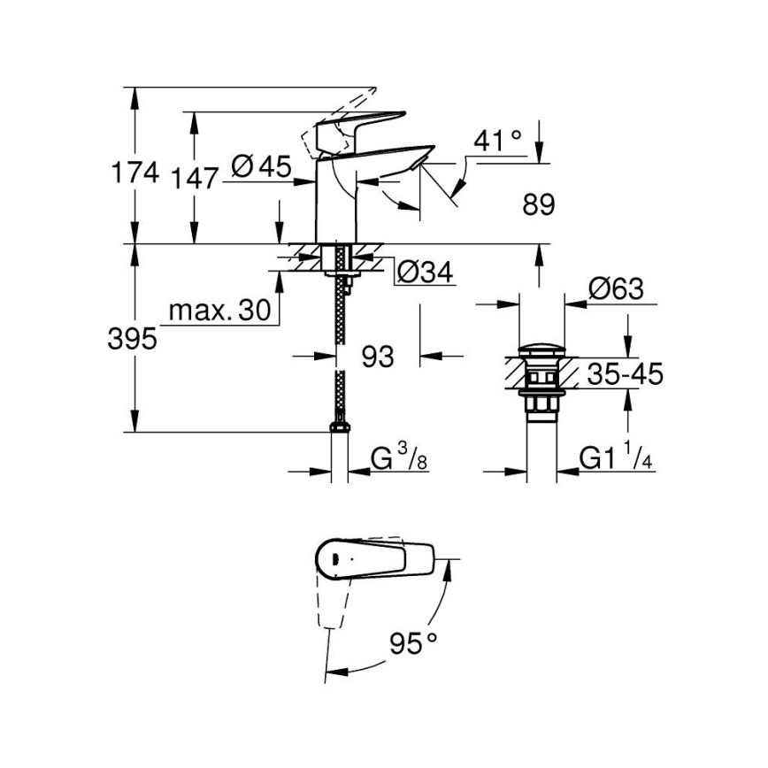 GROHE 23900001 - Waschtischarmatur START EDGE, Größe S, glänzender Chrom