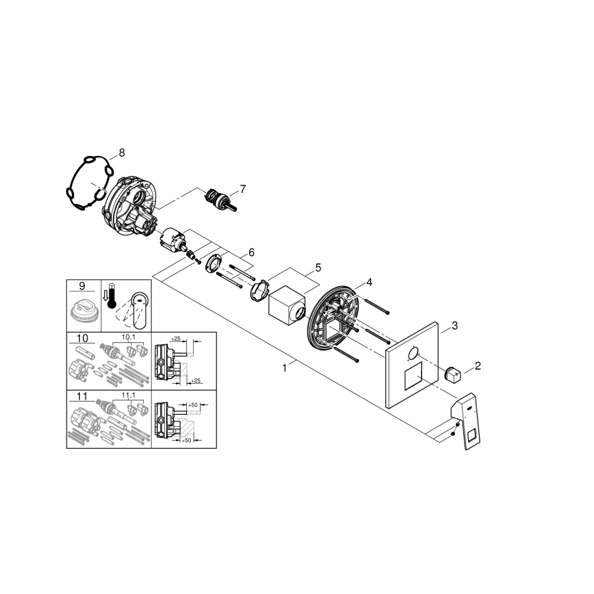 GROHE 24094000 - EUROCUBE Einhandmischer mit 3‑Wege‑Umschalter, Hochglanz‑Chrom
