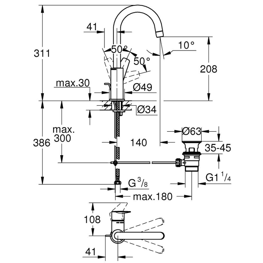 GROHE 24201001 - Waschtischarmatur DN 15 Größe L Chrom glänzend
