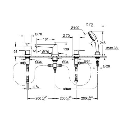GROHE 2511900A - Wannenarmatur BAULOOP DN 20 glänzender Chrom