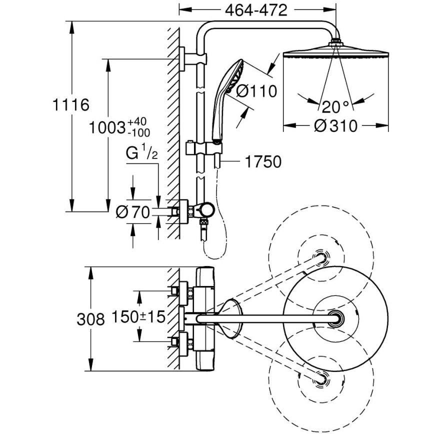 GROHE 26400001 - Duschsystem VITALIO JOY SYSTEM 310 450 mm, glänzender Chrom