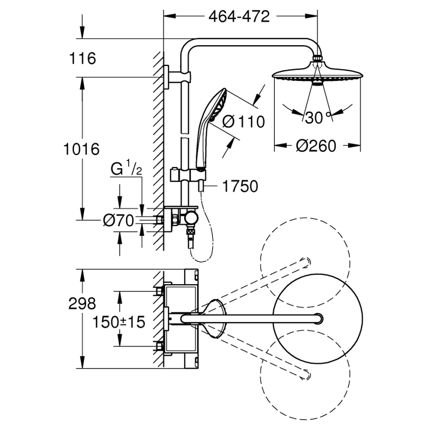 GROHE 26403001 - Duschsystem VITALIO JOY 260 450 mm Chrom glänzend