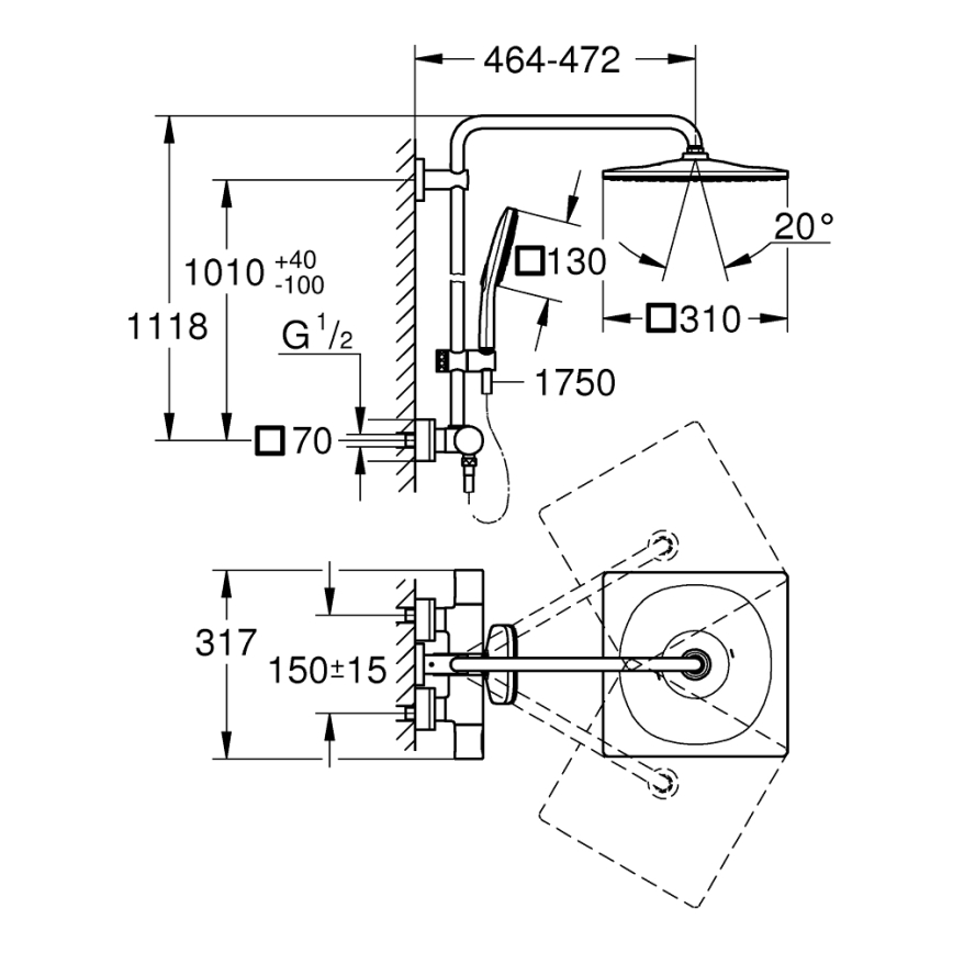 GROHE 26652000 - Duschsystem RAINSHOWER SMARTACTIVE 310, 450 mm, glänzender Chrom