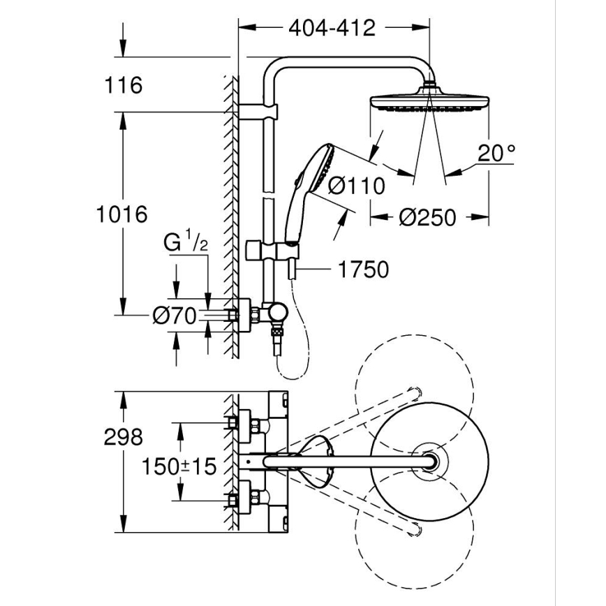GROHE 26677001 - Duschsystem VITALIO START SYSTEM 250, Hochglanz-Chrom