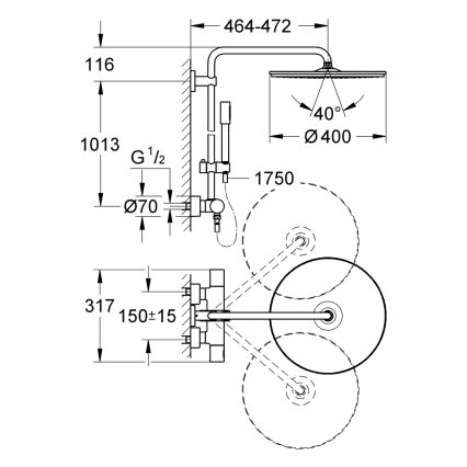 GROHE 27174001 - Duschsystem RAINSHOWER SYSTEM 400/450 mm, glänzender Chrom