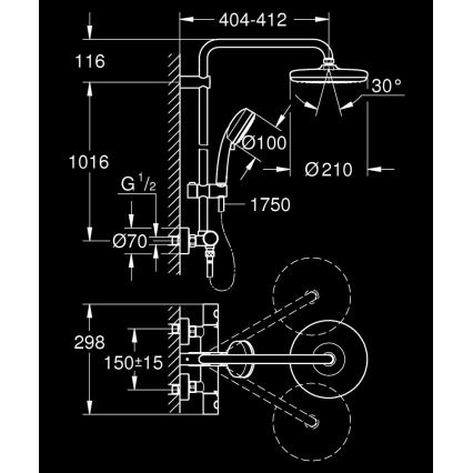 GROHE 27922001 - Duschset mit Thermostat-Armatur TEMPESTA COSMOPOLITAN 210 glänzender Chrom