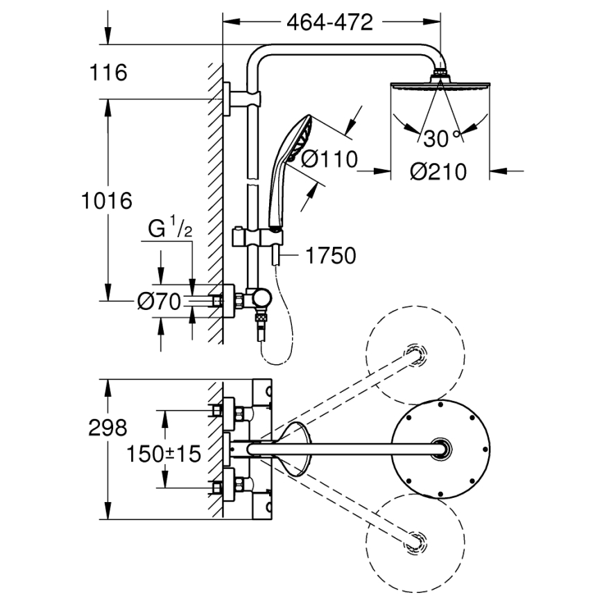 GROHE 27964000 - Duschsystem EUPHORIA 210 mm, glänzender Chrom
