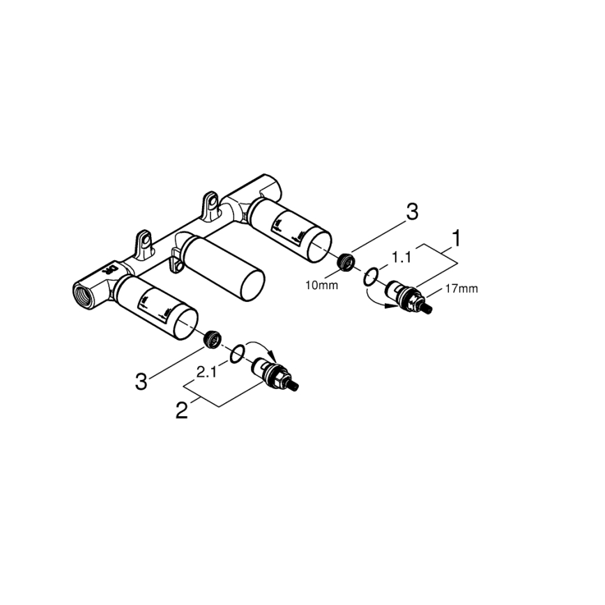 GROHE 29025002 - Universeller Unterputzkörper aus Messing für 3‑Loch-Waschtischarmatur
