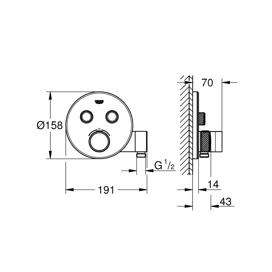 GROHE 29120000 - Thermostatische Unterputz-Duscharmatur GROHTHERM SMARTCONTROL + Halterung, Chrom