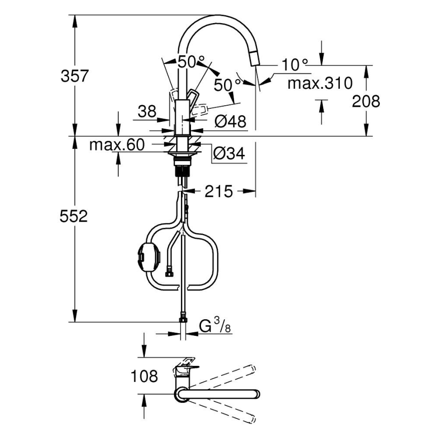GROHE 30556000 - Spültischarmatur START LOOP 357 mm, Hochglanz-Chrom
