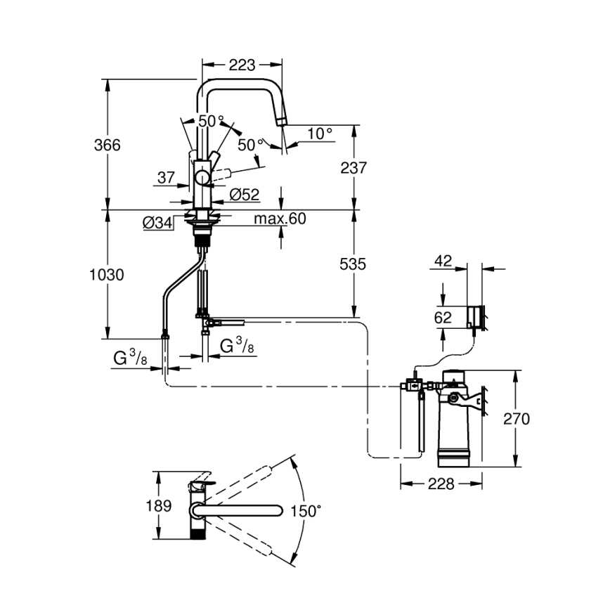 GROHE 30594000 - Spültischarmatur BLUE PURE Start mit Ultrasafe-Filterfunktion, Chrom