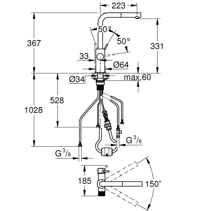 GROHE 30601DC0 - Spültischarmatur BLUE PURE mit ausziehbarem Brausekopf, Edelstahl