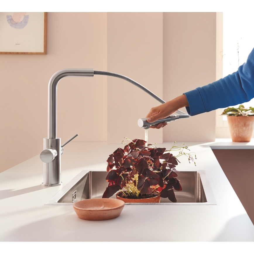 GROHE 30601DC0 - Spültischarmatur BLUE PURE mit ausziehbarem Brausekopf, Edelstahl
