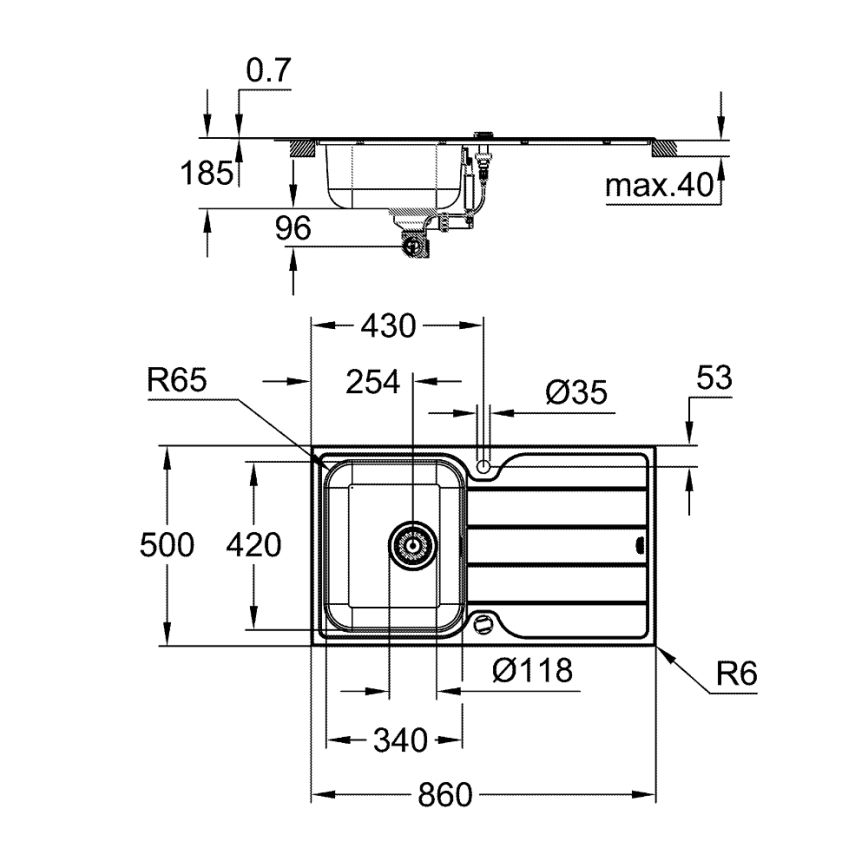 GROHE 31573SD1 - Küchenspülen-Set K500 mit Abtropffläche und Armatur A, 86×50 cm, aus hochwertigem Edelstahl