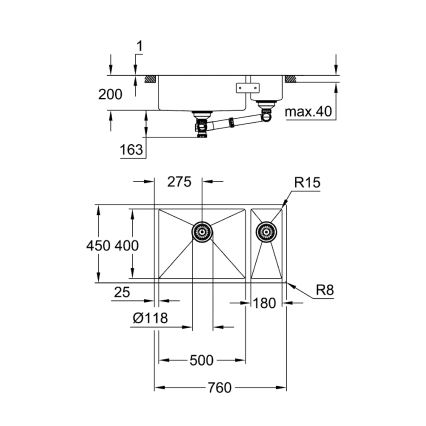 GROHE 31575SD1 - Küchenspüle K700U 760 × 450 mm Edelstahl