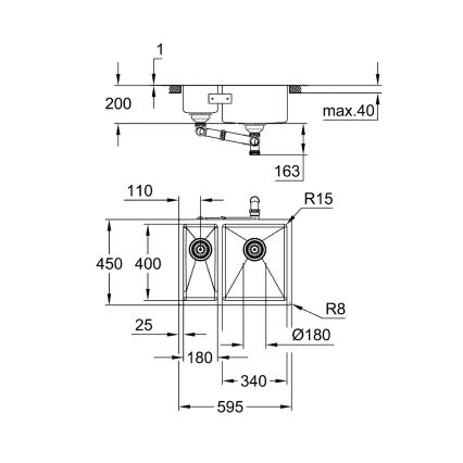 GROHE 31576SD1 - Küchenspüle K700U 595 × 450 mm Edelstahl
