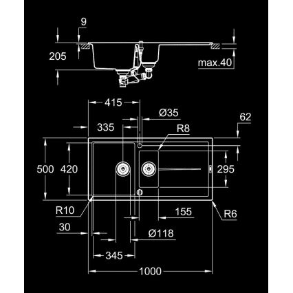 GROHE 31642AP0 - Spüle K400 1000 × 500 mm Granit/Schwarz