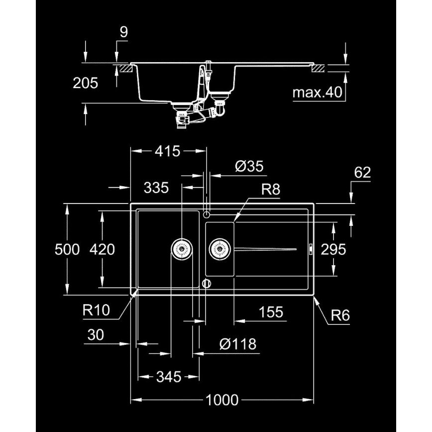 GROHE 31642AP0 - Spüle K400 1000 × 500 mm Granit/Schwarz
