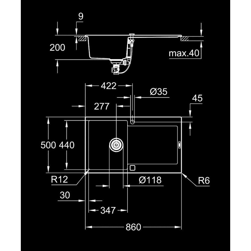 GROHE 31644AP0 - Spüle K500 860 × 500 mm Granit/Schwarz