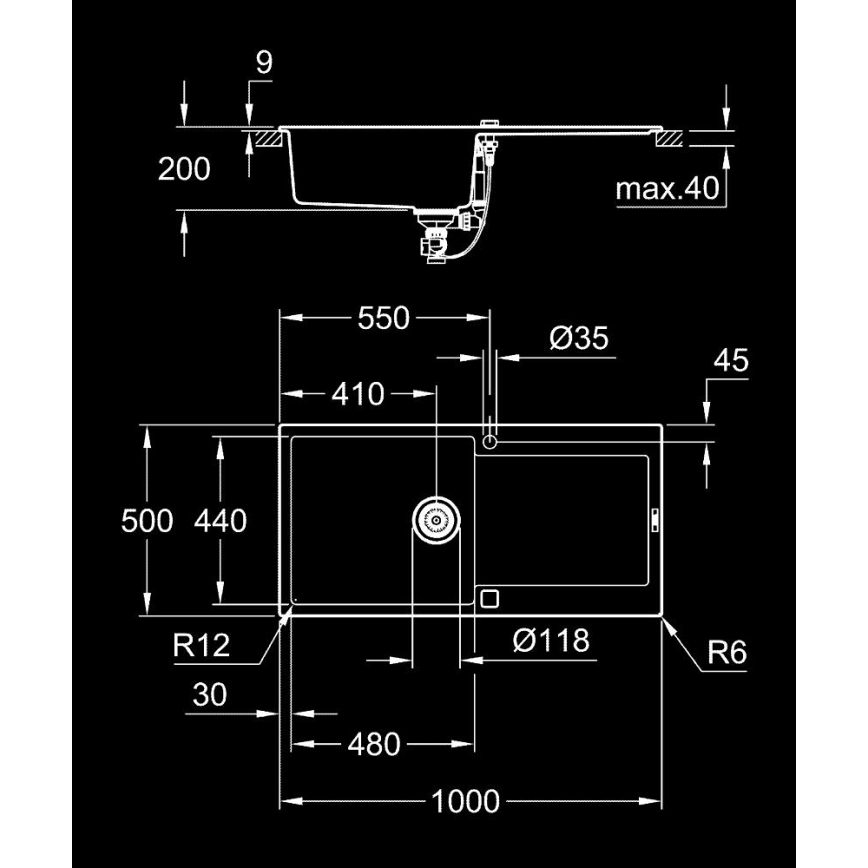 GROHE 31645AP0 - Küchenspüle K500 1000 × 500 mm Stein/Schwarz