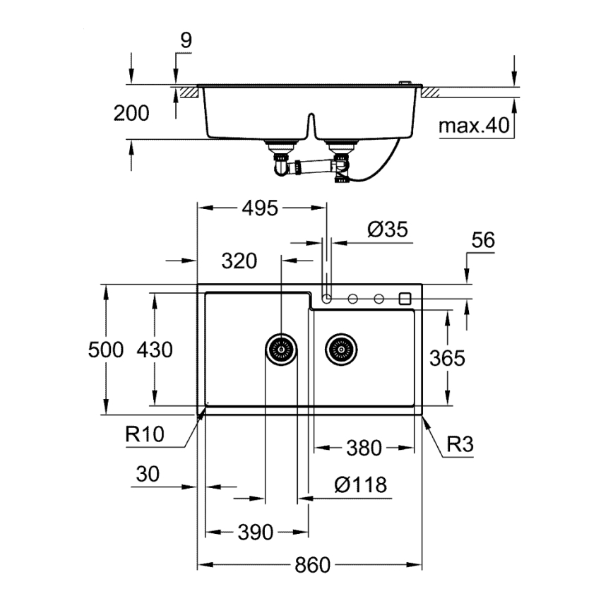 GROHE 31649AP0 - Spüle K500 860 × 500 mm Granit/Schwarz