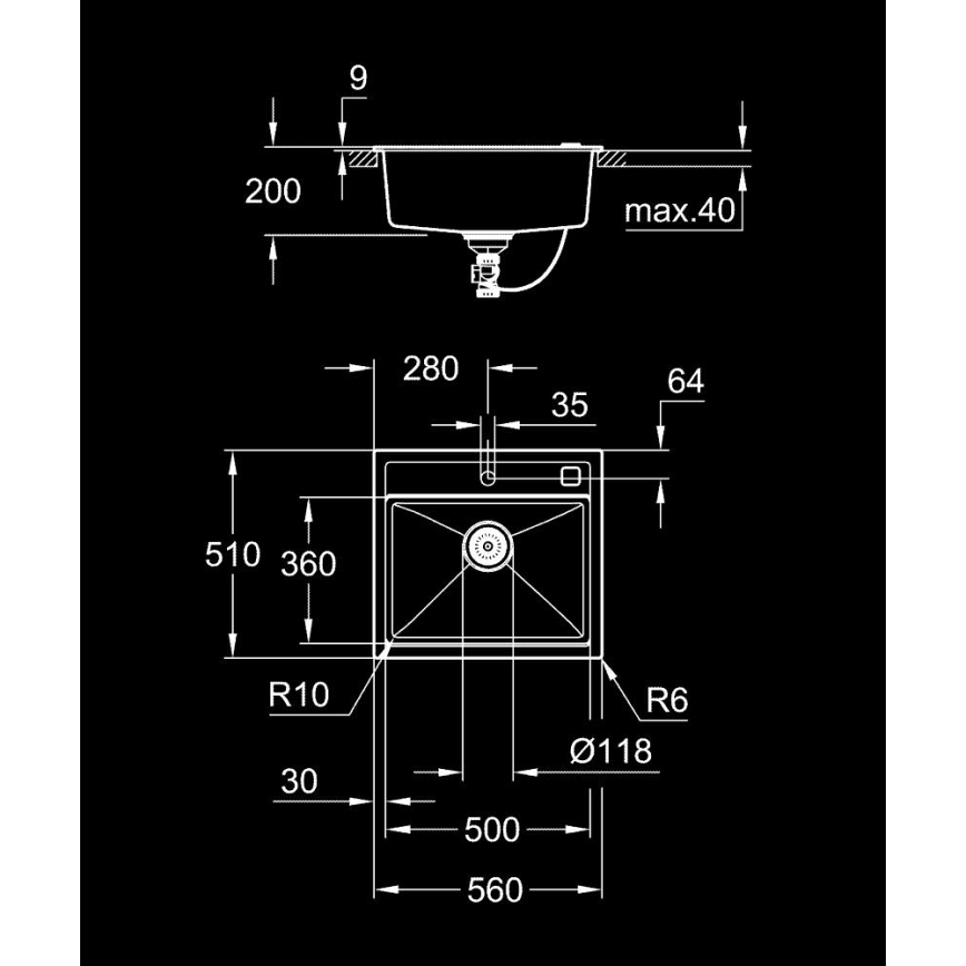 GROHE 31651AP0 - Küchenspüle K700 560 × 510 mm Granit/schwarz