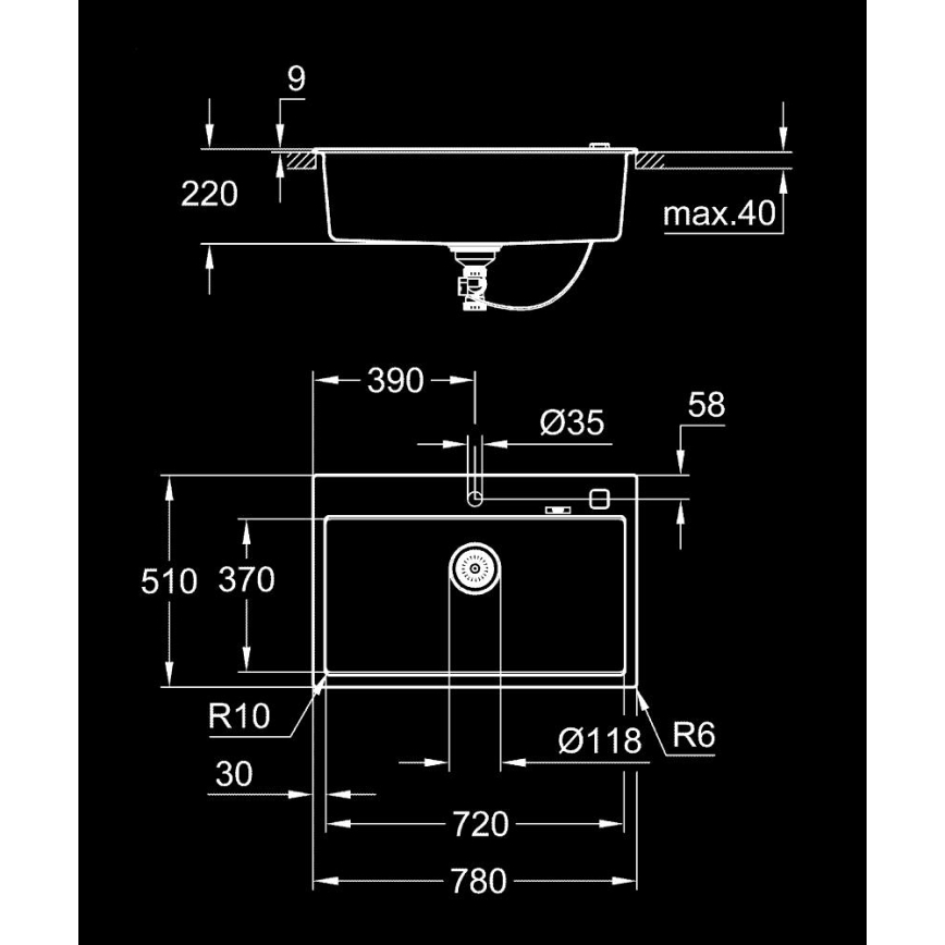 GROHE 31652AP0 - Kompositspüle K700 780 × 510 mm schwarz