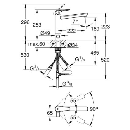 GROHE 31696000 - Spültischarmatur BAUEDGE, glänzender Chrom