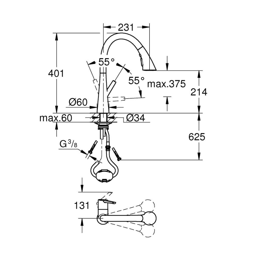 GROHE 32294002 - Spültischarmatur ZEDRA 401 mm Hochglanz-Chrom