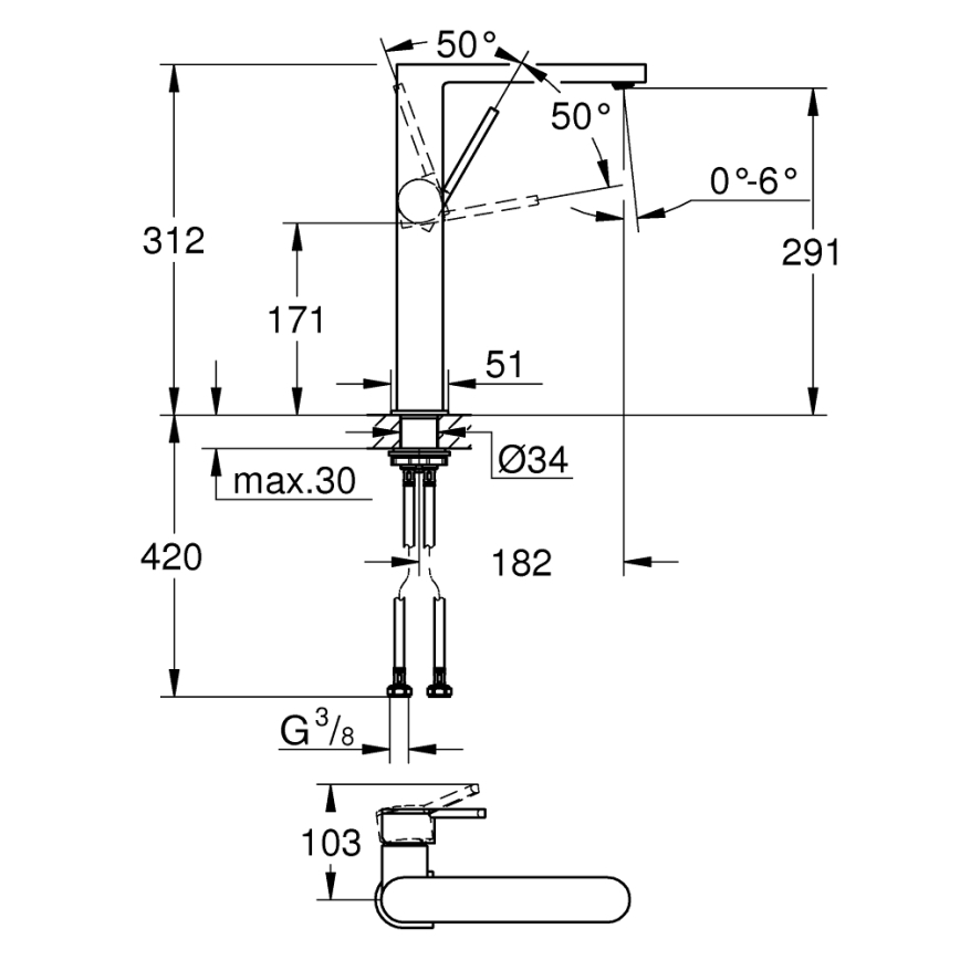 GROHE 32618003 - Waschtischarmatur PLUS XL glänzender Chrom
