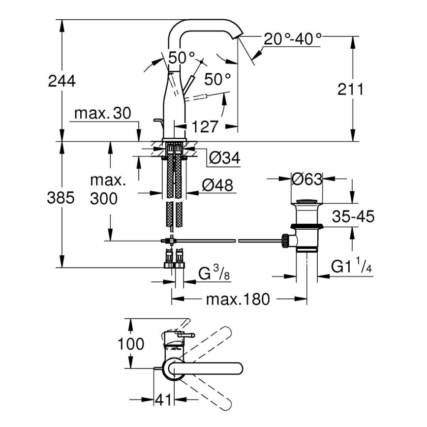 GROHE 32628DC1 - Waschtischarmatur ESSENCE Größe L, Edelstahl