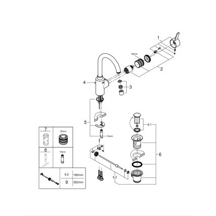 GROHE 32830001 - Einhebel-Waschtischarmatur EUROSMART COSMOPOLITAN Größe L, Chrom