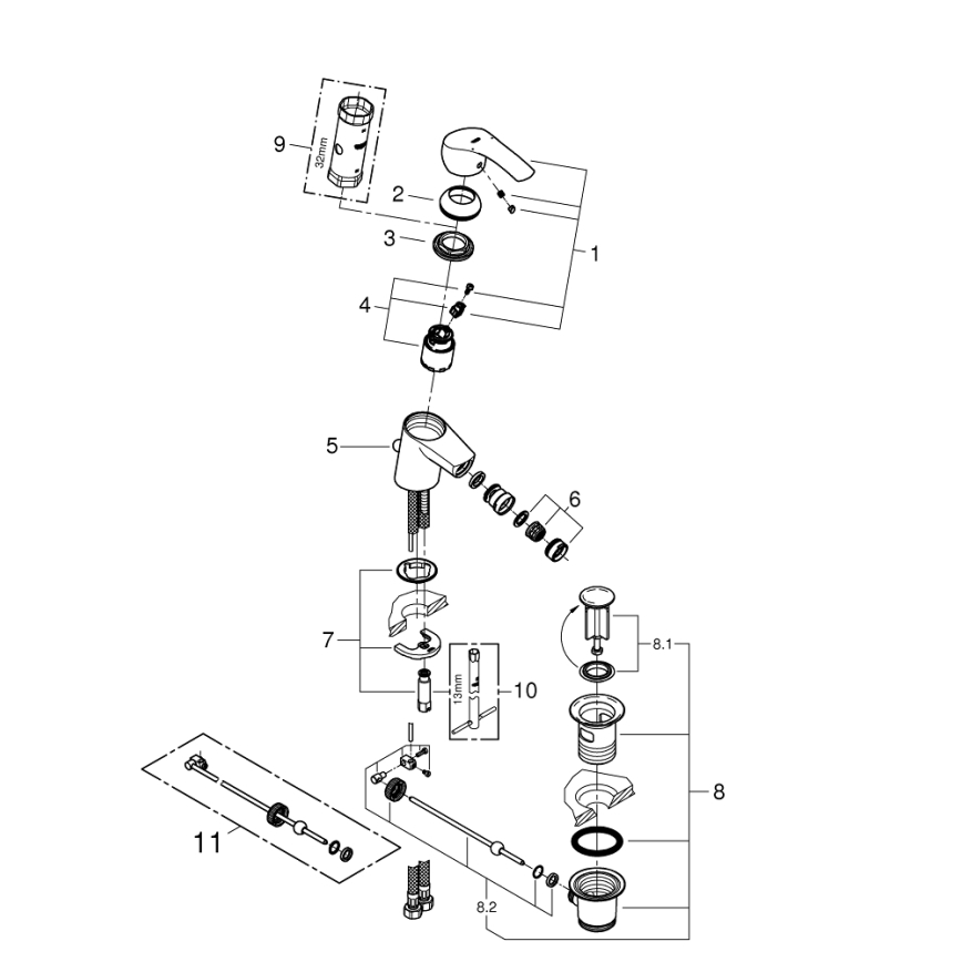 GROHE 32929002 - Bidetarmatur EUROSMART Größe S Hochglanz-Chrom