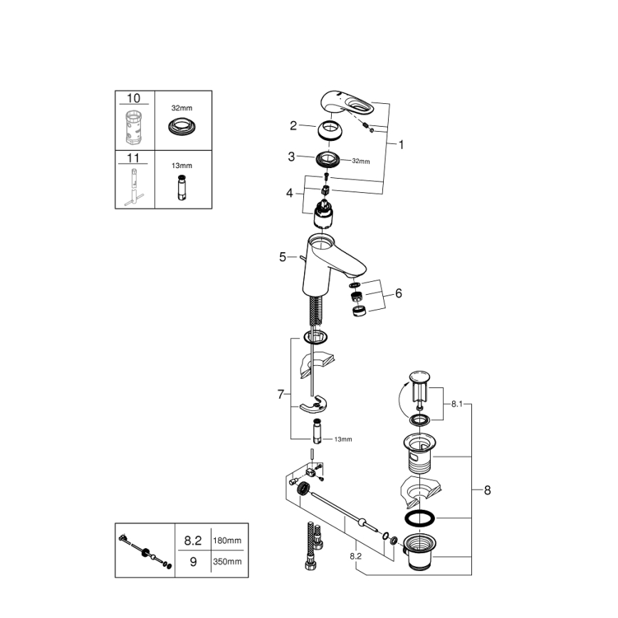 GROHE 33558LS3 - Waschtischarmatur EUROSTYLE, Größe S, weiß