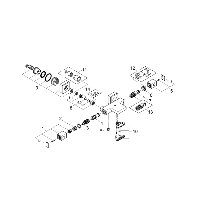 GROHE 34497000 - Thermostat-Badewannenarmatur GROHTHERM CUBE DN 15 glänzender Chrom